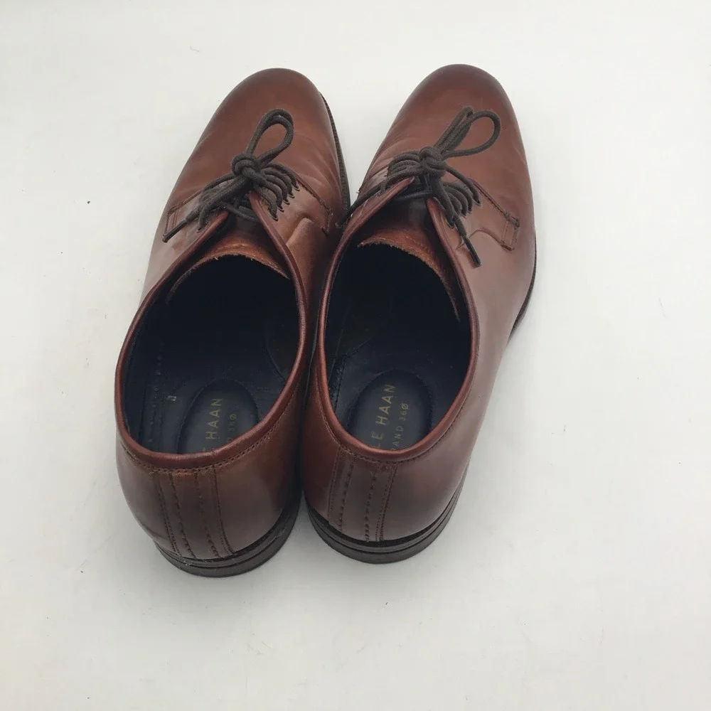Cole Haan Grand.OS Mens Brown Leather Derby Dress Shoes Plain Toe Lace Up Sz 9 M